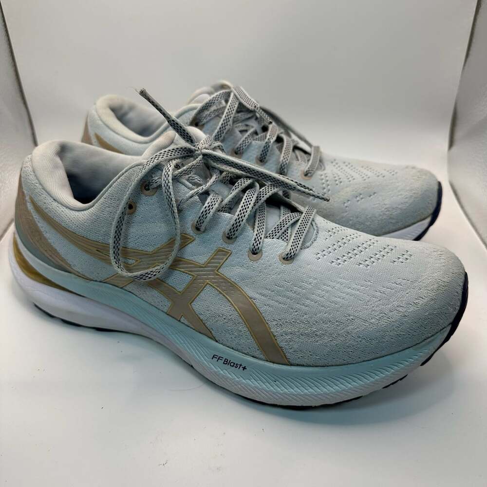 Asics Gel Kayano 29 Womens Running Shoes Size 10.5 Light Blue Gold Sneakers